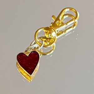 Valentine Heart Bag Charm Keychain - Gold and Red